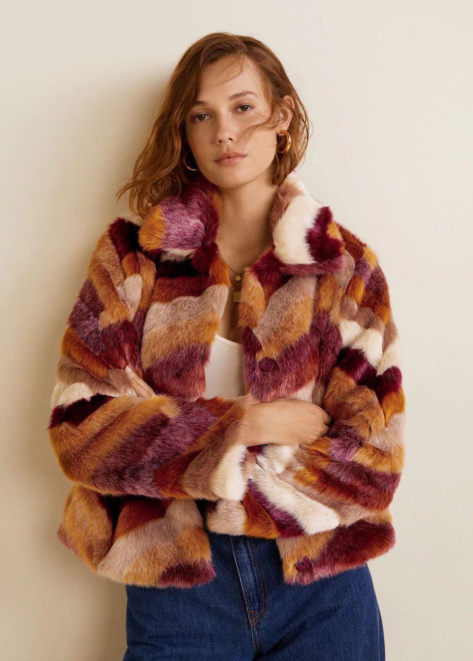 Multicolor faux fur coat - Women | MANGO (US)