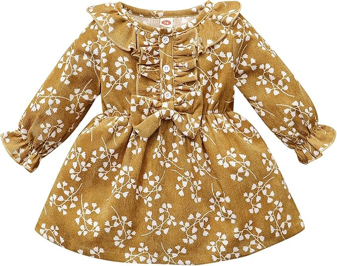 Karuedoo Kids Toddler Baby Girl Corduroy Ruffle Long Sleeve Dress Princess Party Dress with Headb... | Amazon (US)