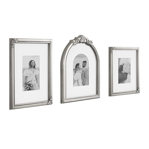 Kate and Laurel Arendahl Three-Piece Picture Frame Set, Silver, Set of 3, Varying Sizes, Vintage Rectangle and Arched Photo Frame Set for Use as Gallery Wall Frames | Amazon (US)