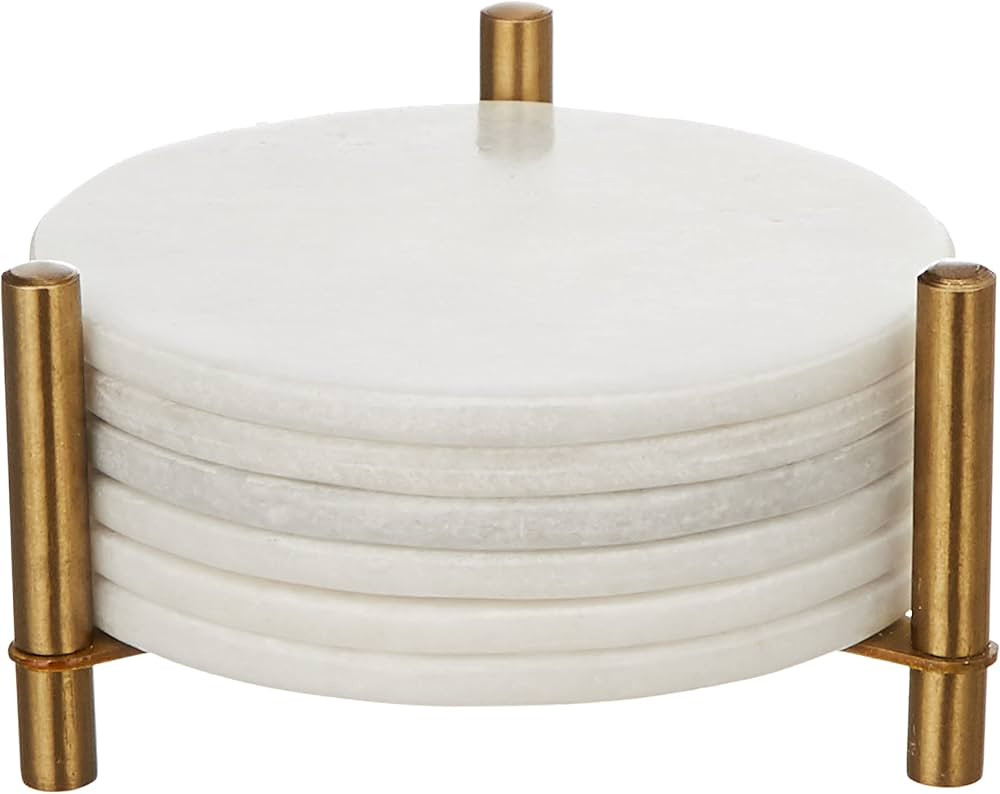 Queenza Marble Coasters for Drinks, Set of 6 Coasters with Holder, Pearl White Marble Coasters 3.... | Amazon (US)