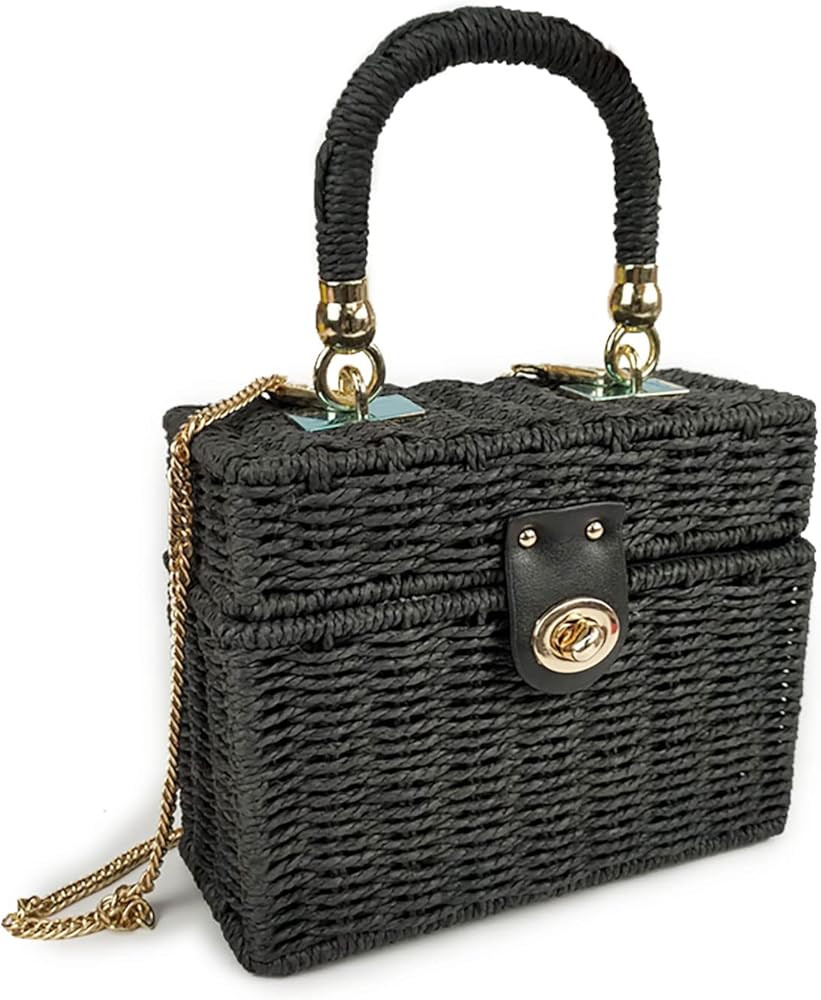 JIYALI Handwoven Rattan vintage purse Bag Natural Chic Casual Handbag Beach Sea tote Basket Straw va | Amazon (US)