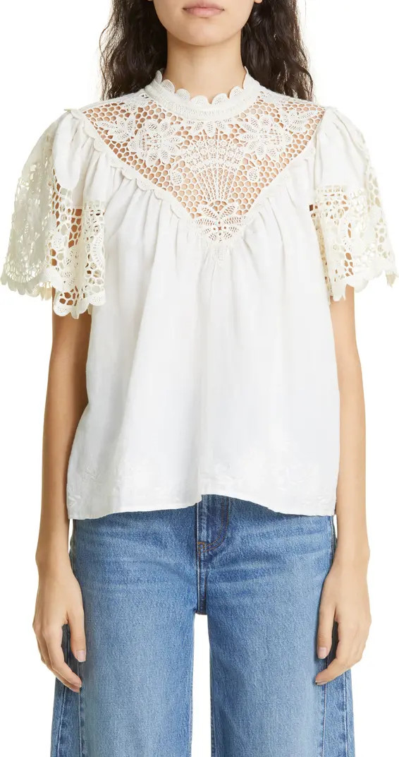Sofia Lace Detail Linen & Cotton Top | Nordstrom