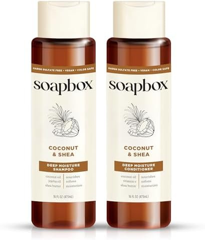 Soapbox Shampoo and Conditioner Set with Coconut Oil, Jojoba Oil, Aloe and Shea Butter to Moistur... | Amazon (US)