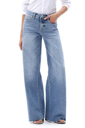 ONESO Wide Leg Jeans for Women Mid Rise High Stretchy Baggy Jeans Distressed Pants Loose Denim | Amazon (US)
