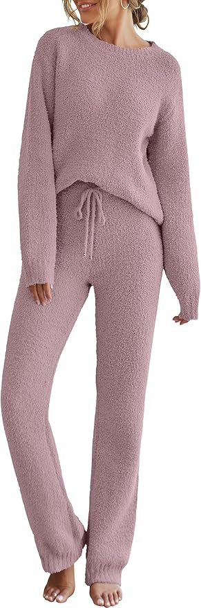 MEROKEETY Womens Fuzzy Fleece Long Sleeve 2 Piece Loungewear Outfits Sweater Pants Pajama Sets | Amazon (US)