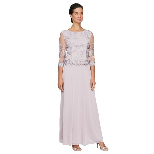 Alex Evenings Women's 3/4 Sleeve Stretch Lace Bodice One Piece Mother of the Bride Dress (Petite and Regular Sizes), Smokey Orchid Embroidery, 16 | Amazon (US)