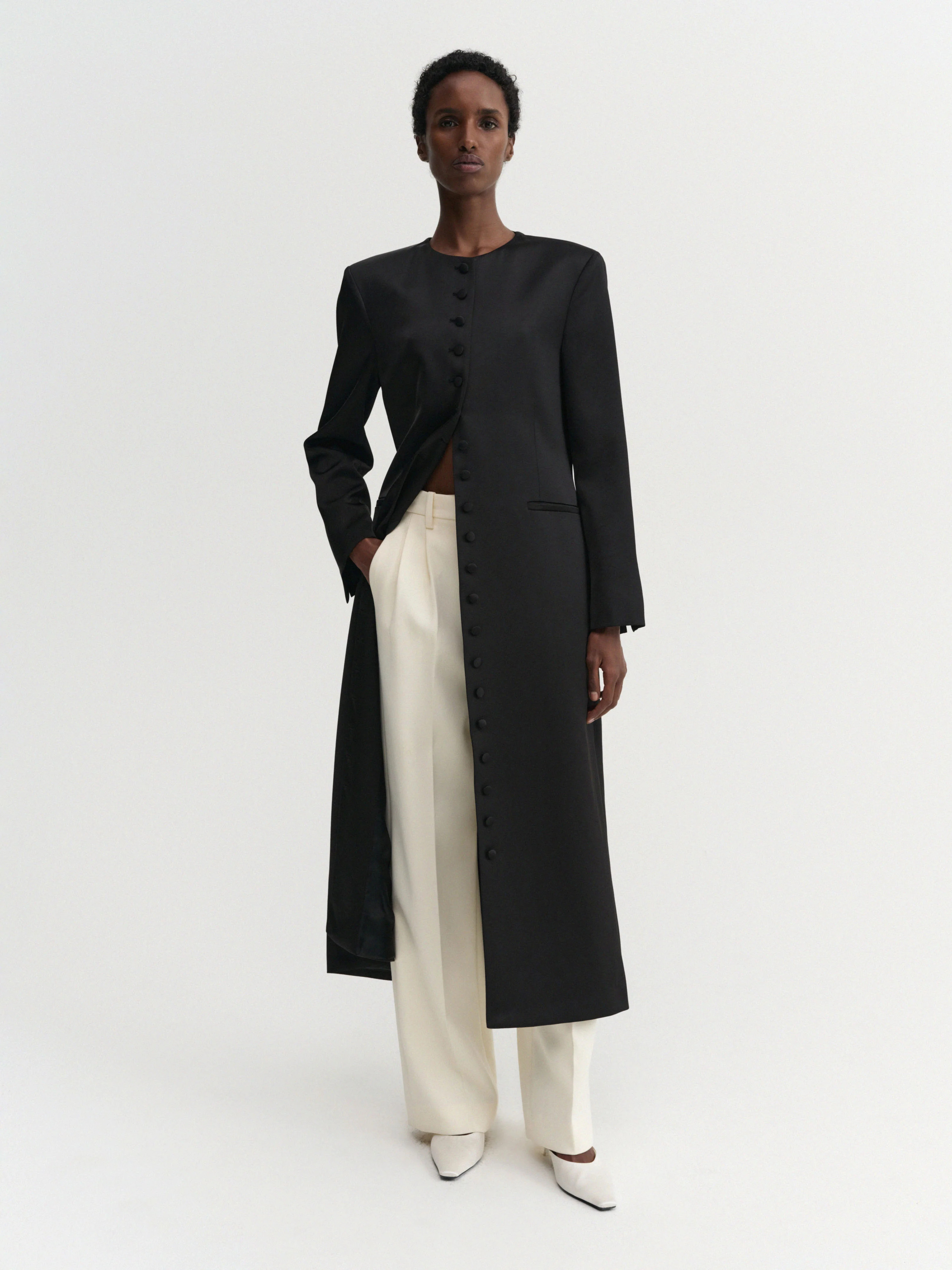 Cleo Long Satin Jacket, black | Almada Label