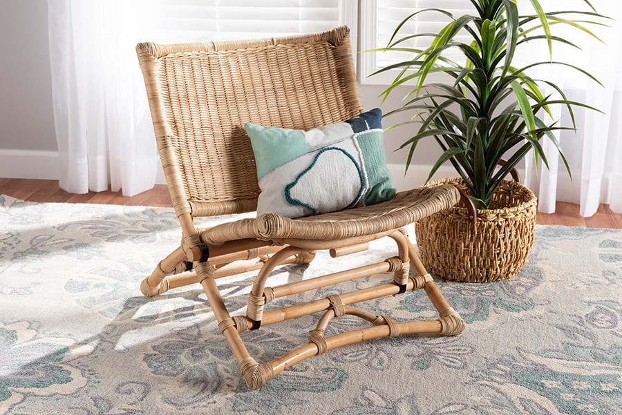 Baxton Studio Herrara Modern Bohemian Natural Brown Antique Rattan Foldable Lounge Chair | Walmart (US)