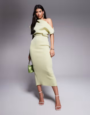 ASOS DESIGN dramatic neckline midi dress in sage green in scuba-style fabric | ASOS | ASOS (Global)