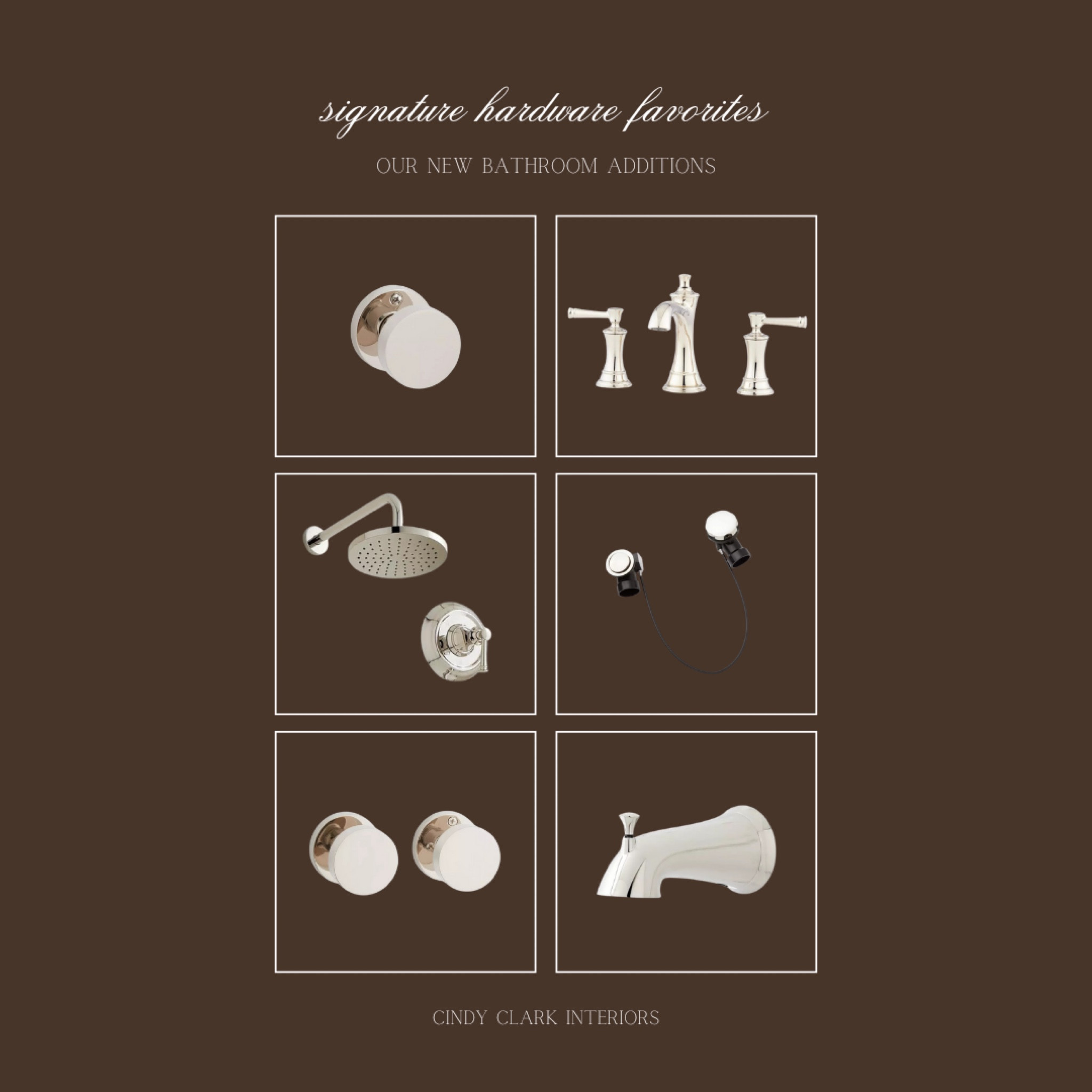 I was able to work with Signature Hardware to spruce up the plumbing and hardware in our guest bathroom and I’m in love with how it turned out! I can’t link all products, but I found some of them at Wayfair! 

We went with: 
- Beasley Shower System (485843)
- Beasley Sink Faucet (447873)
- Provincetown Tub Spout (456260)
- Cable Drain (446728)
- Moceri Knob (455661) 
- Moceri Privacy Knob (455509) 

#LTKHome #LTKStyleTip