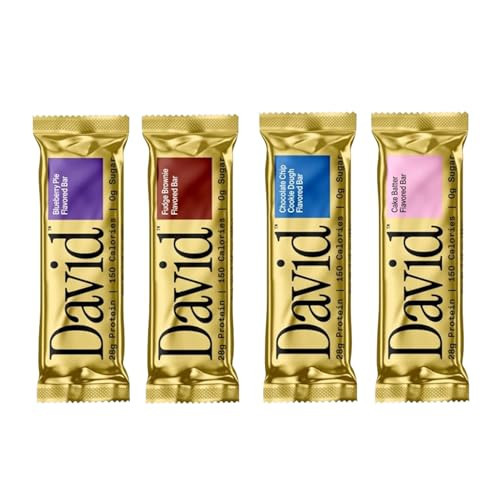 David, Protein Bar, Sample Pack, Variety Pack, Pack of 4 Protein Bars | 28g of Protein | 150 Calories | 0g of Sugar - High Protein, Low Carb, Gluten Free Protein Bar | Amazon (US)