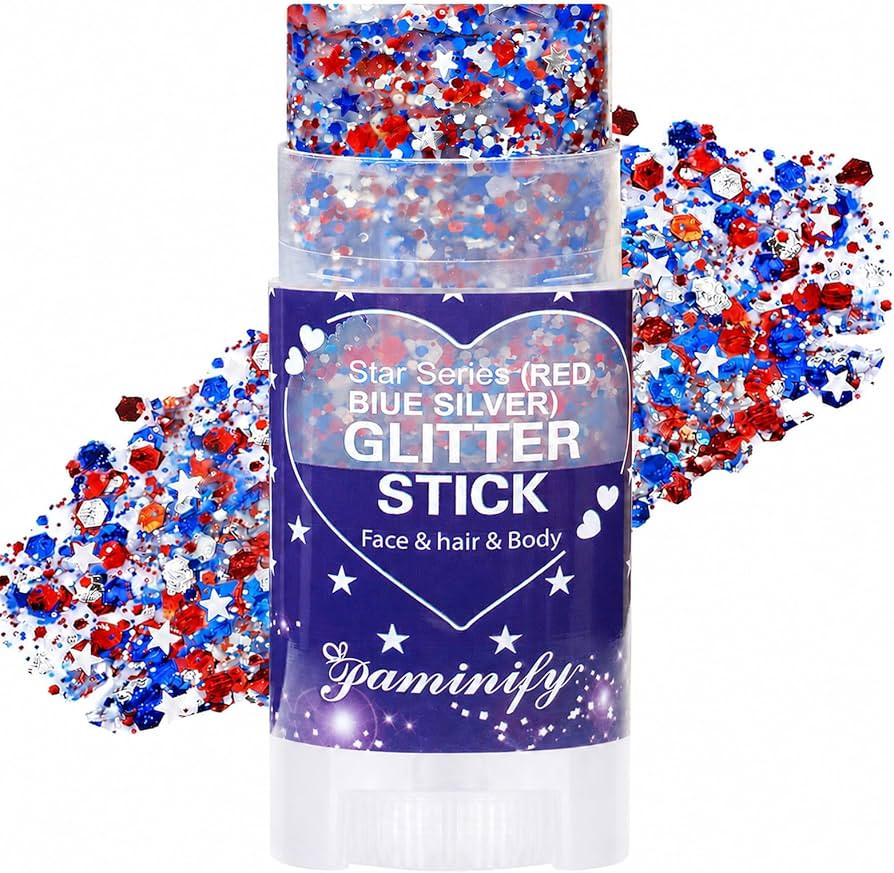 Red White Blue Hair Glitter Stick,4th of July Patriotic America Flag Star Face Body Glitter,Indep... | Amazon (US)