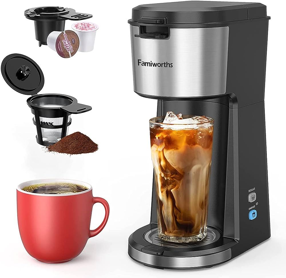 Famiworths Iced Coffee Maker, Hot and Cold Coffee Maker Single Serve for K Cup and Ground, with D... | Amazon (US)