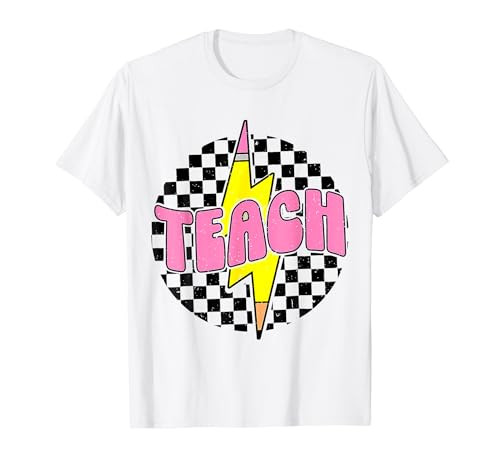 Women Checkered Teach Pencil Lightning Bolt Back To School T-Shirt | Amazon (US)