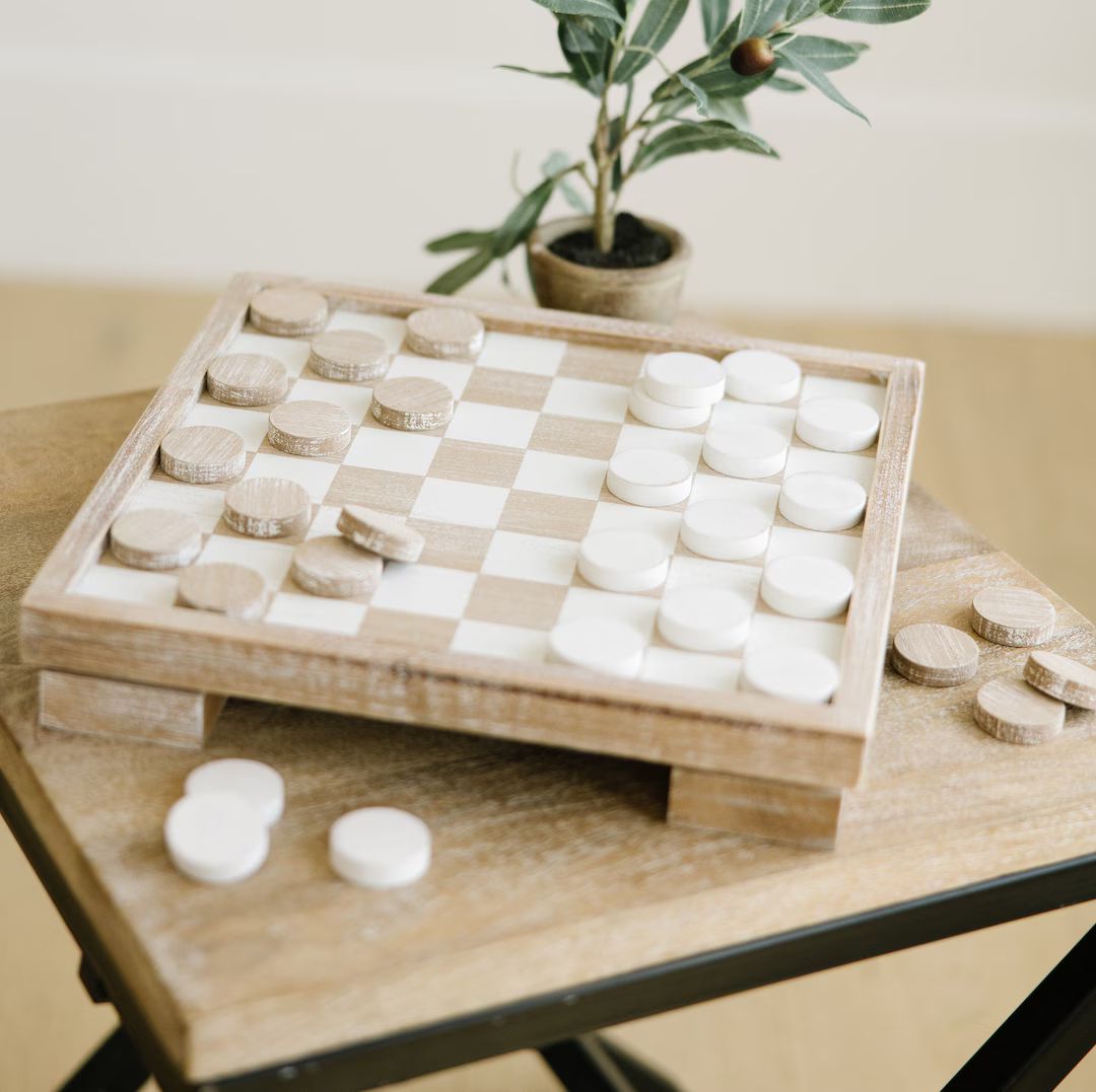 Wood Checkers Box Natural & White - Etsy | Etsy (US)