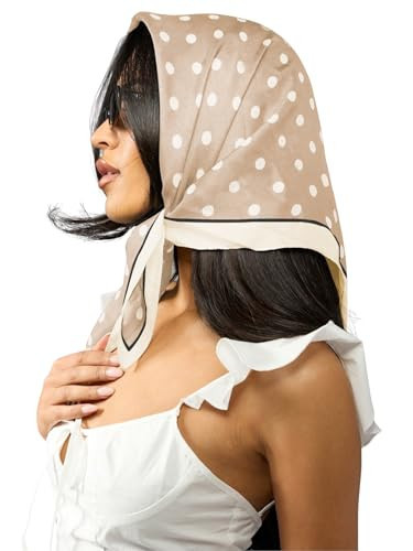 Verdusa Women's Polka Dots Head Scarf Y2k Vintage Square Bandana Hair Scarfs Khaki One Size | Amazon (US)