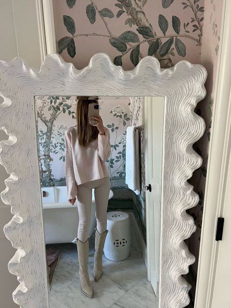 Loving this soft pink cashmere sweater. So comfortable as well as the pants. Took a size 0 and XS respectively

#LTKstyletip #LTKshoecrush #LTKworkwear