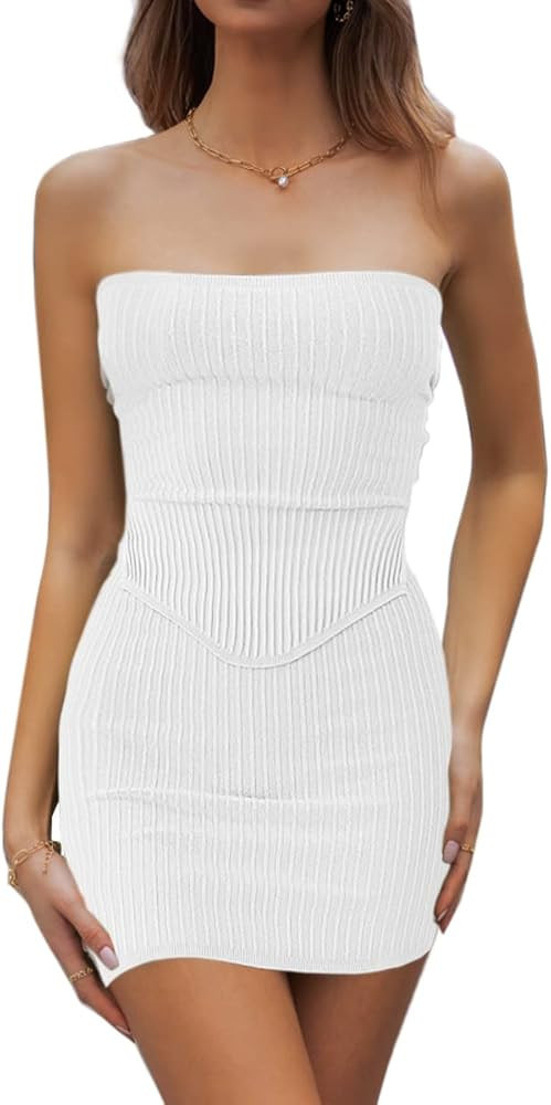 CHYRII Womens Sexy Summer Two Piece Outfits Bandeau Going Out Crop Tops Bodycon Skirt Sets Mini D... | Amazon (US)