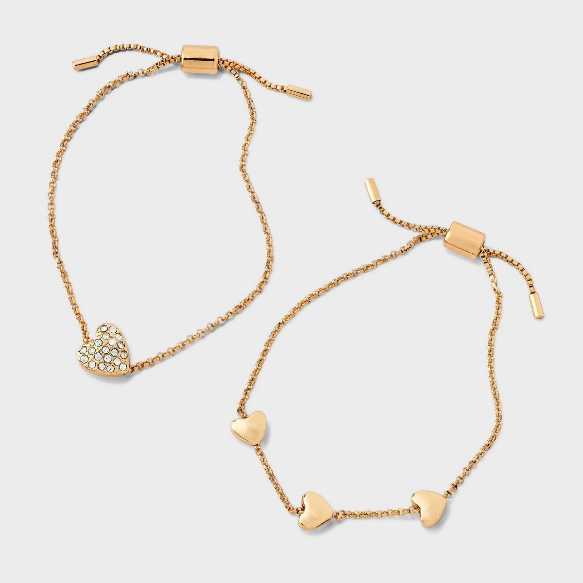 SUGARFIX by BaubleBar Pull-Tie Heart Charm Bracelet Set 2pc - Gold | Target