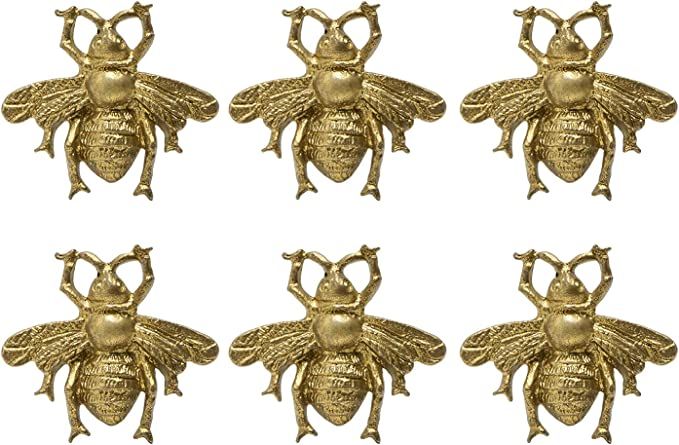 SOFFEE DESIGN Set of 6 Vintage Gold Zinc Cabinet Knobs, Decorative Metal Bee Shape Knobs Pull Han... | Amazon (US)