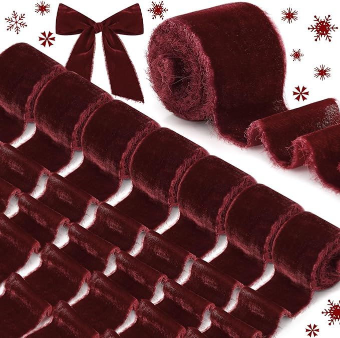 24 Yards Christmas Velvet Wrapping Ribbon, 8 Roll Silk Frayed Handmade Velvet Ribbon for Wedding ... | Amazon (US)