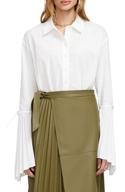 Simkhai Jordy Extended Cuff Long Sleeve Cotton Blend Shirt in White at Nordstrom, Size X-Large | Nordstrom