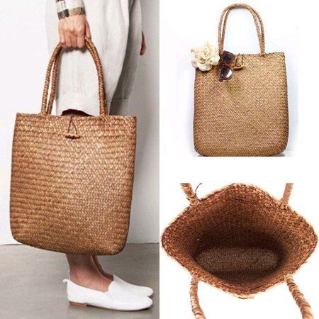 Women Vintage Straw Tote Handbag Woven Shoulder Shopping Satchel Bag Handbag | Walmart (US)