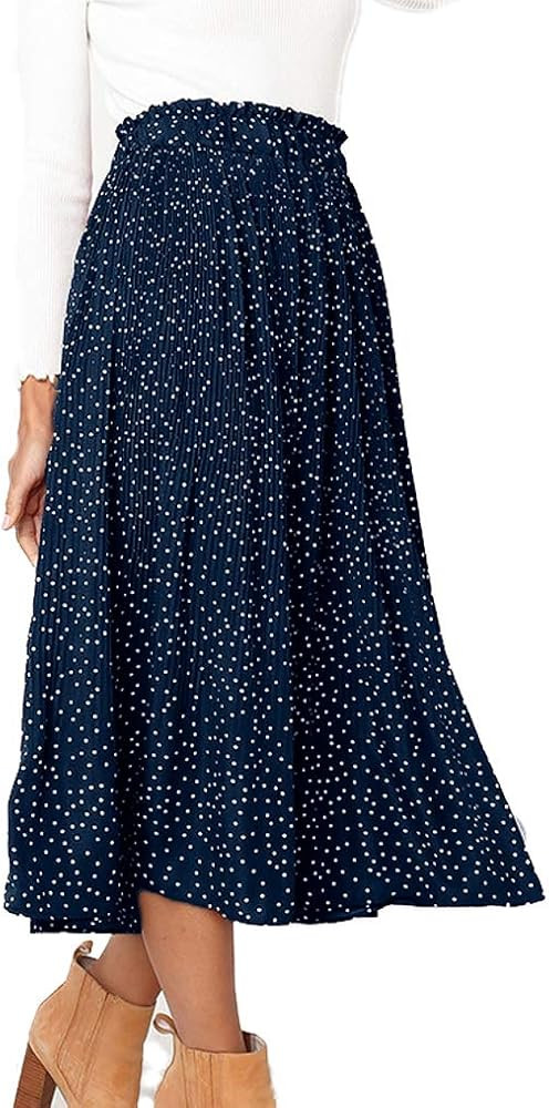 Naggoo Women's Polka Dot Midi Skirts Casual High Elastic Waist A Line Pleated Midi Chiffon Skirts wi | Amazon (US)