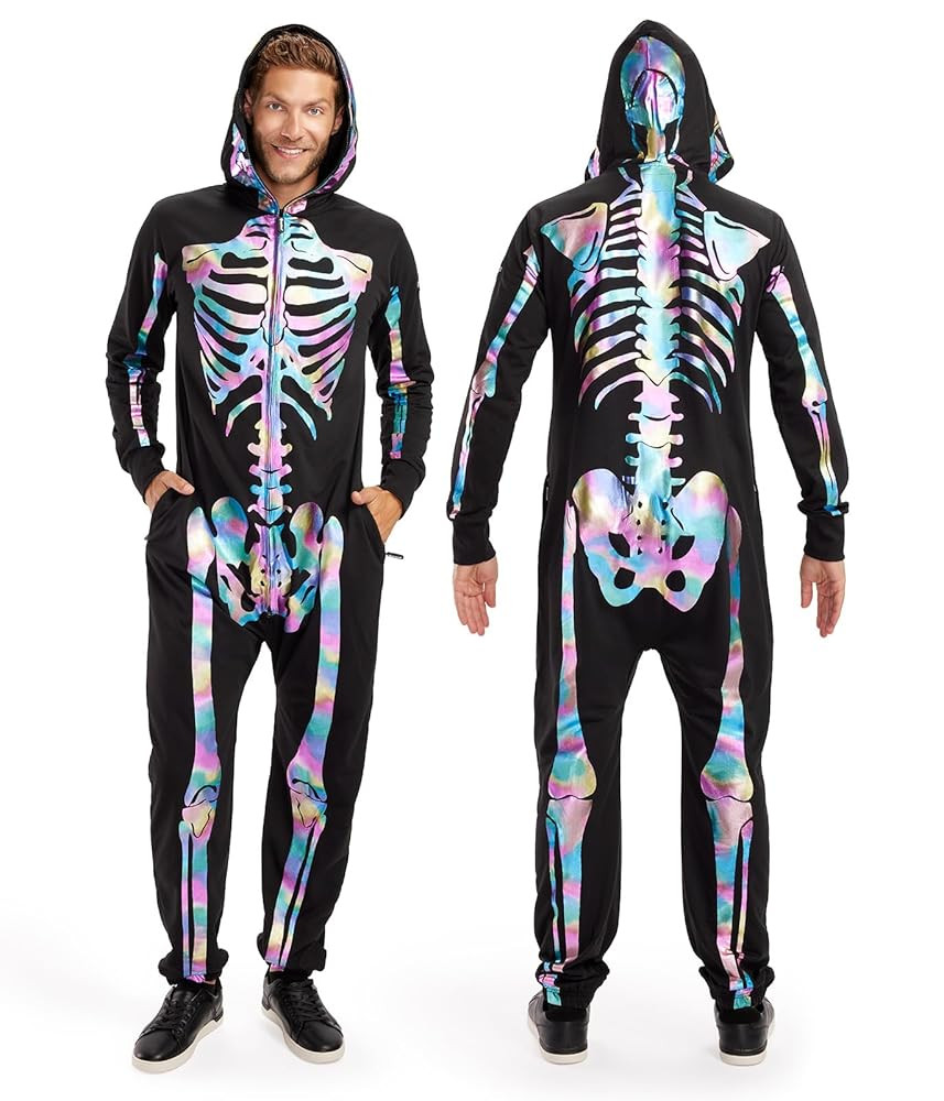 Tipsy Elves Halloween Skeleton Costume for Men - Comfy Adult Skeleton Jumpsuit with Hood | Amazon (US)