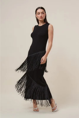Marisol Fringe Midi Dress - Black | Confête