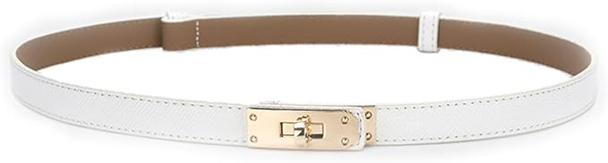 Women's Skinny Leather Belt with Adjustable Silver Turn-Lock Buckle - Ideal for Dresses, Jeans, a... | Amazon (US)