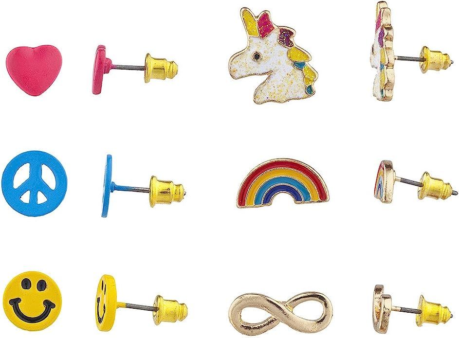Lux Accessories Goldtone Unicorn Emoji Smiley Face Novelty Multi Earring Set 6PC | Amazon (US)
