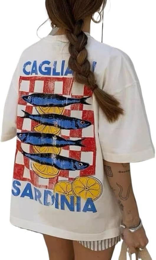 Women Teen Girl Oversized Summer Tops Y2k Cute Loose Fit Short Sleeve Crew Neck Graphic T Shirts ... | Amazon (US)