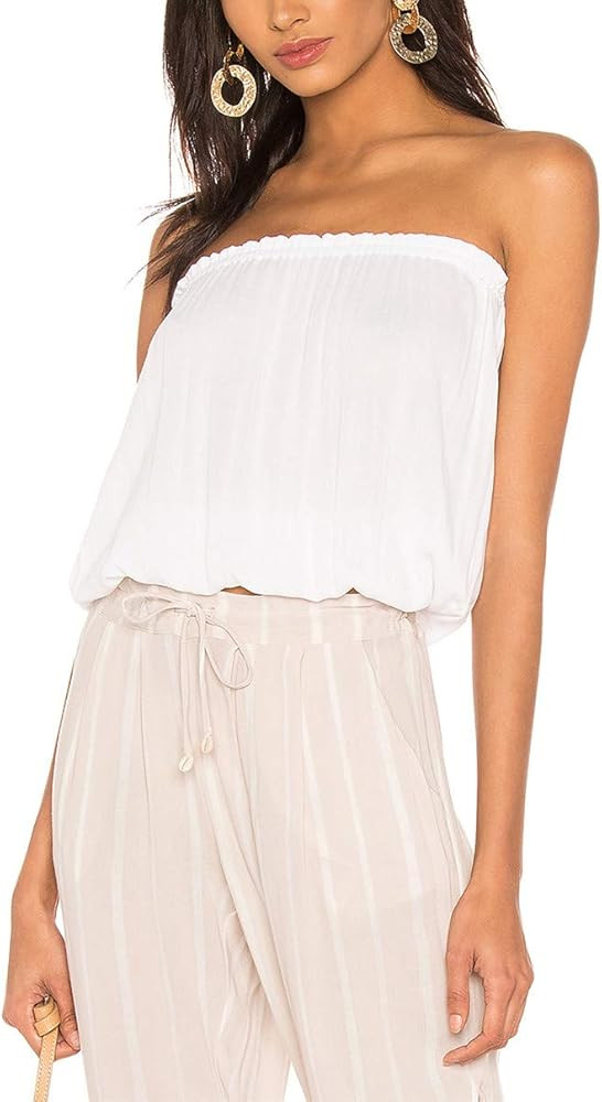 CMZ2005 Women's Bandeau Holiday Strapless Pleated Tube Top Shirt Halter Twisted Tank Top Off Shou... | Amazon (US)