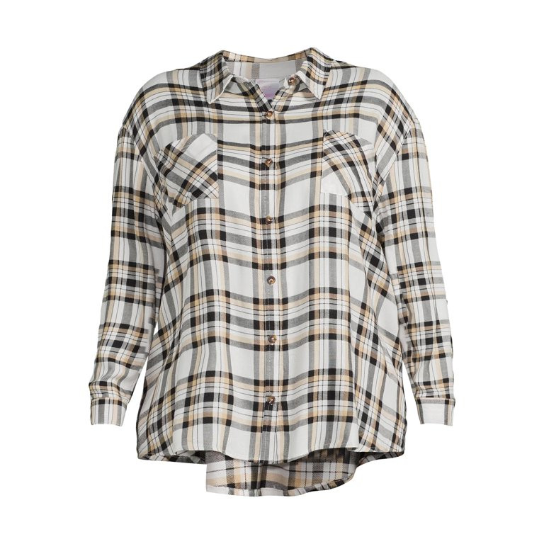 No Boundaries Juniors' Plus Size Woven Plaid Shirt | Walmart (US)