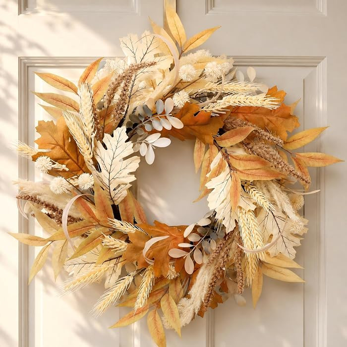 Fall Wreath for Front Door, 22 Inch Boho Autumn Harvest Wreath | Amazon (US)