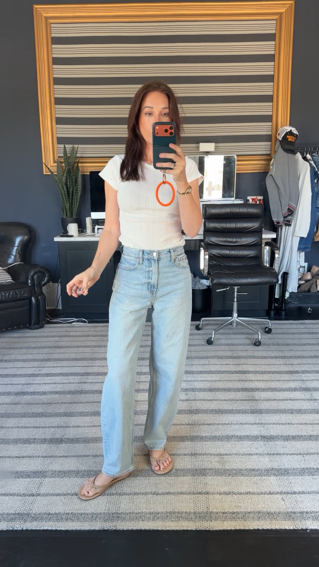 Wearing 24 in jeans 
Small in tee 
XXS in sweats 