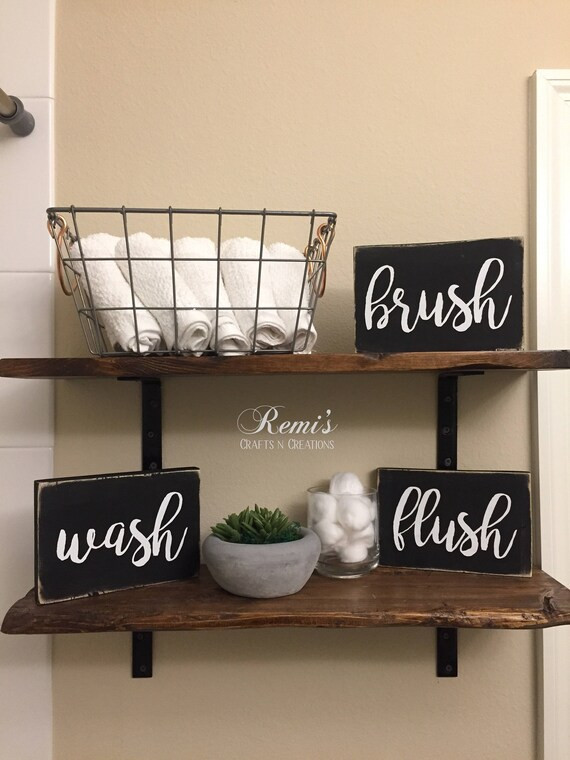 Farmhouse bathroom decor, Set of three wood signs, Small bathroom decor, Rustic bathroom decor, w... | Etsy (US)