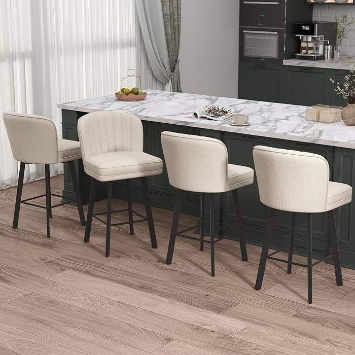 Swivel Counter Height Bar Stools Set of 4, 26'' Modern Barstools with Backs and Metal Legs, Uphol... | Amazon (US)