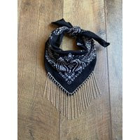 Black Cotton Bandana With Real Rhinestone Fringe, Cowgirl, Western, Bling | Etsy (US)