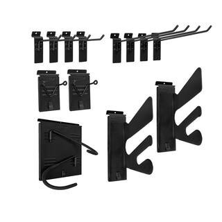 Slat Wall Panel Accessories 50 lb. Load Capacity Stealth Sports Kit in Black (12-Piece) | The Home Depot