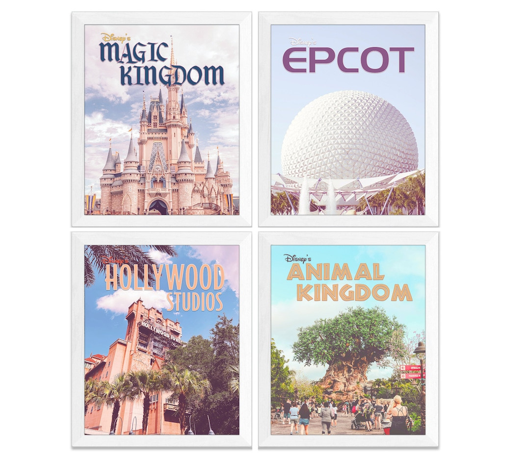 Vintage Disney-Magic Kingdom-Epcot-Animal Kingdom-Hollywood Studio-Poster Prints, Set of 4, UNFRA... | Etsy (US)