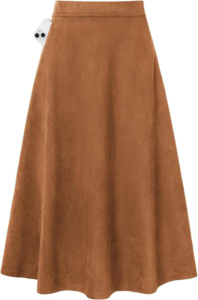 Kate Kasin Women Suede Midi Skirt 2026 Fall Winter High Waist A Line Skirts | Amazon (US)