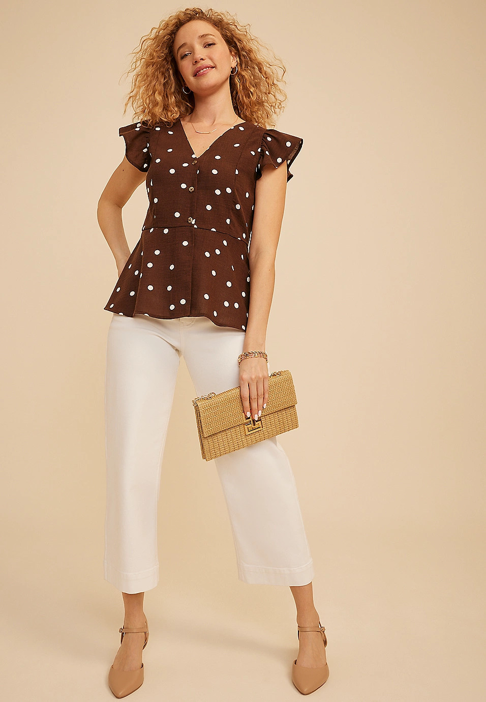 Polka Dot Ruffle Sleeve Blouse | Maurices