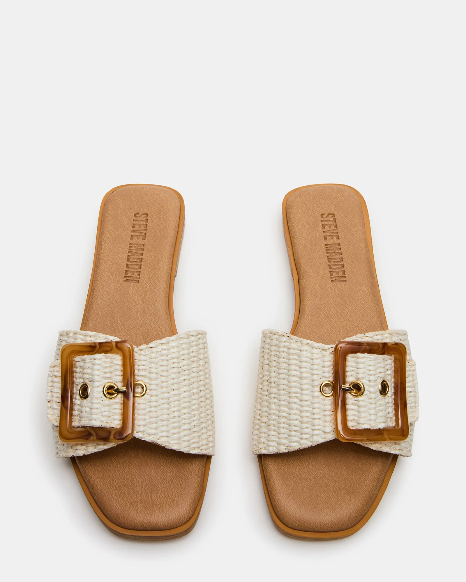HAPP Bone Square-Toe Raffia Slide Women's Sandal | Steve Madden (US)
