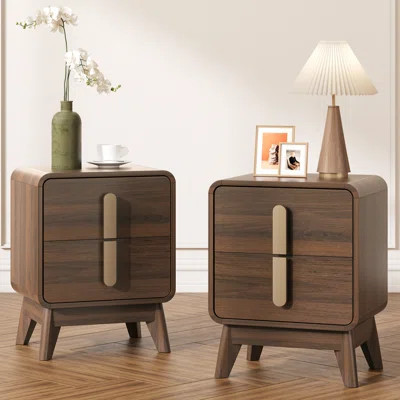 Mid Century Modern Nightstands Set Of 2, Solid Wood Legs Bedside Tables With Drawers Storage, Bed Side Tables For Bedroom, Living Room, Small Space. | Wayfair North America