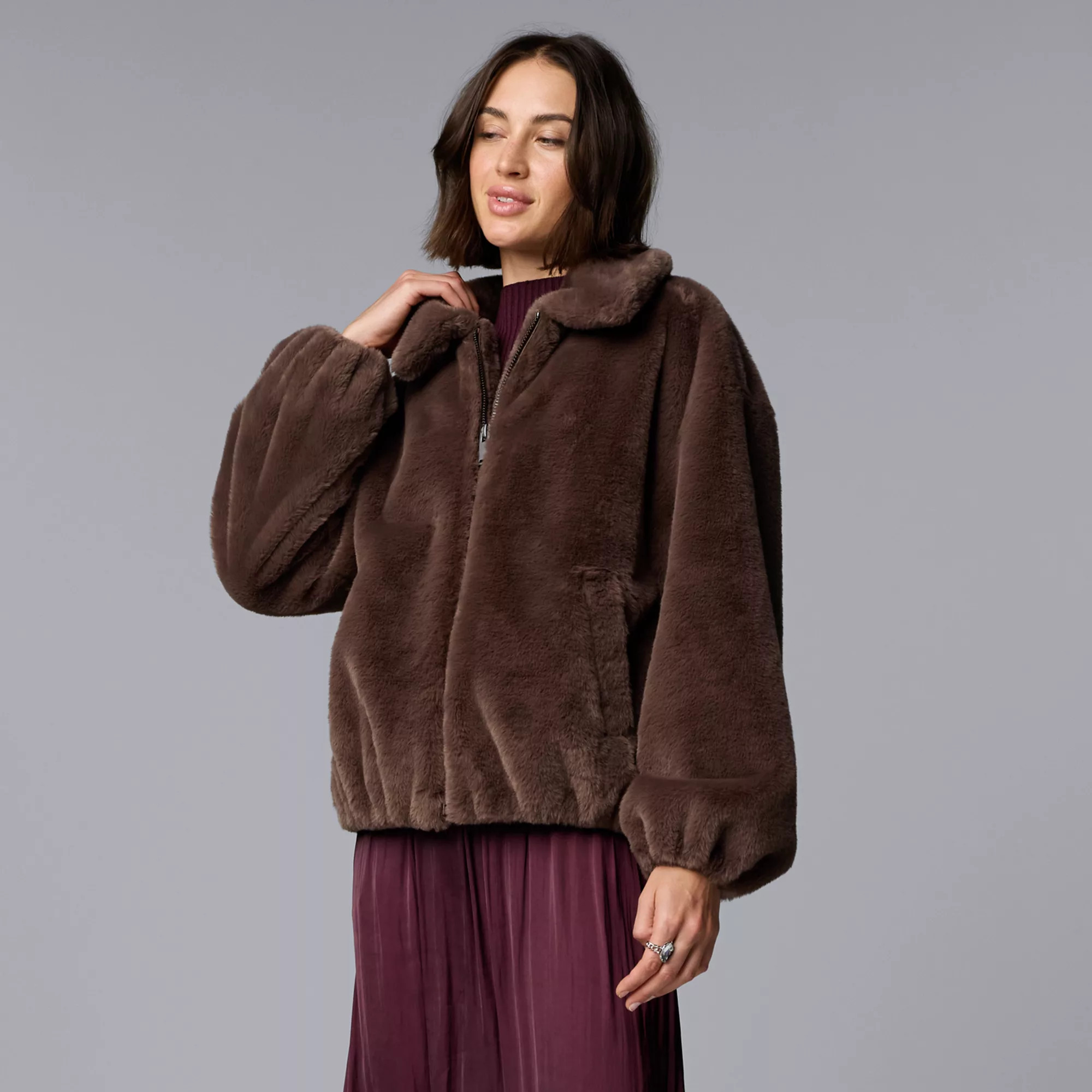 Women's Simply Vera Vera Wang Zip Up Faux Fur Jacket | Kohl's