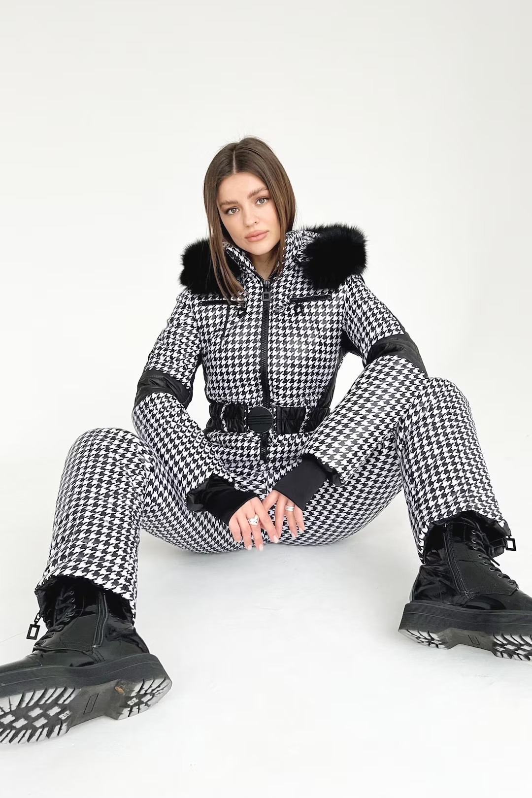 Women Ski Jumpsuit Houndstooth Pattern Ski Suit Woman One Piece Fashion Snowboarding Suit Snow Su... | Etsy (US)