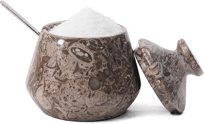 Marble Salt Cellar With Lid and Spoon 3" Inches Oceanic Salt Box, Natural Stone Salt Holder for K... | Amazon (US)