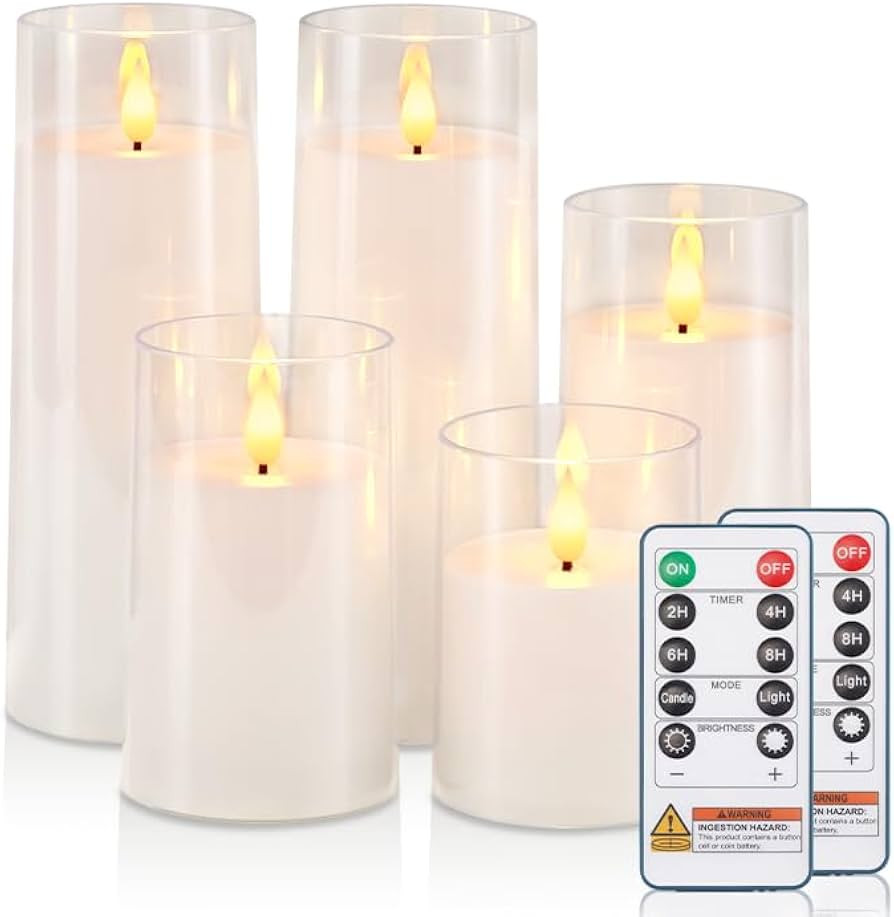 Raycare Flameless Candles Battery Operated with Remote Timer, Acrylic Flickering LED Pillar Candl... | Amazon (US)